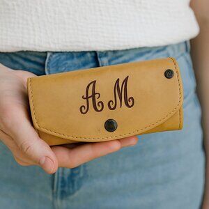Vintage Monogrammed Leather Wallet – Initials AM – 7” x 4”